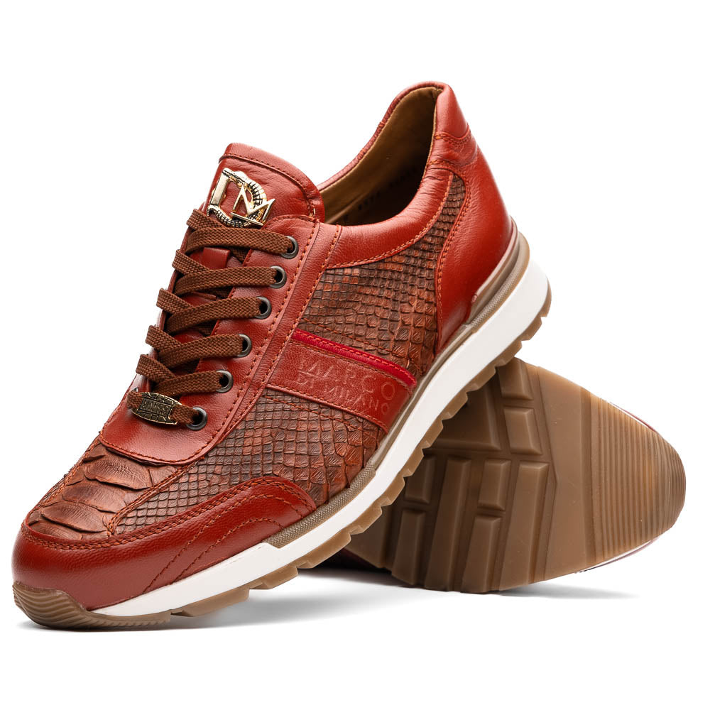 Marco Di Milano Brescia Python & Calfskin Sneakers Antique Cognac