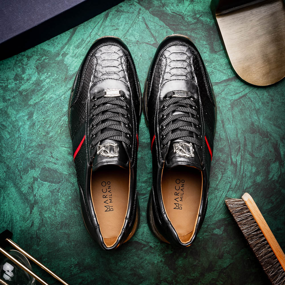 Marco Di Milano Brescia Python & Calfskin Sneakers Black
