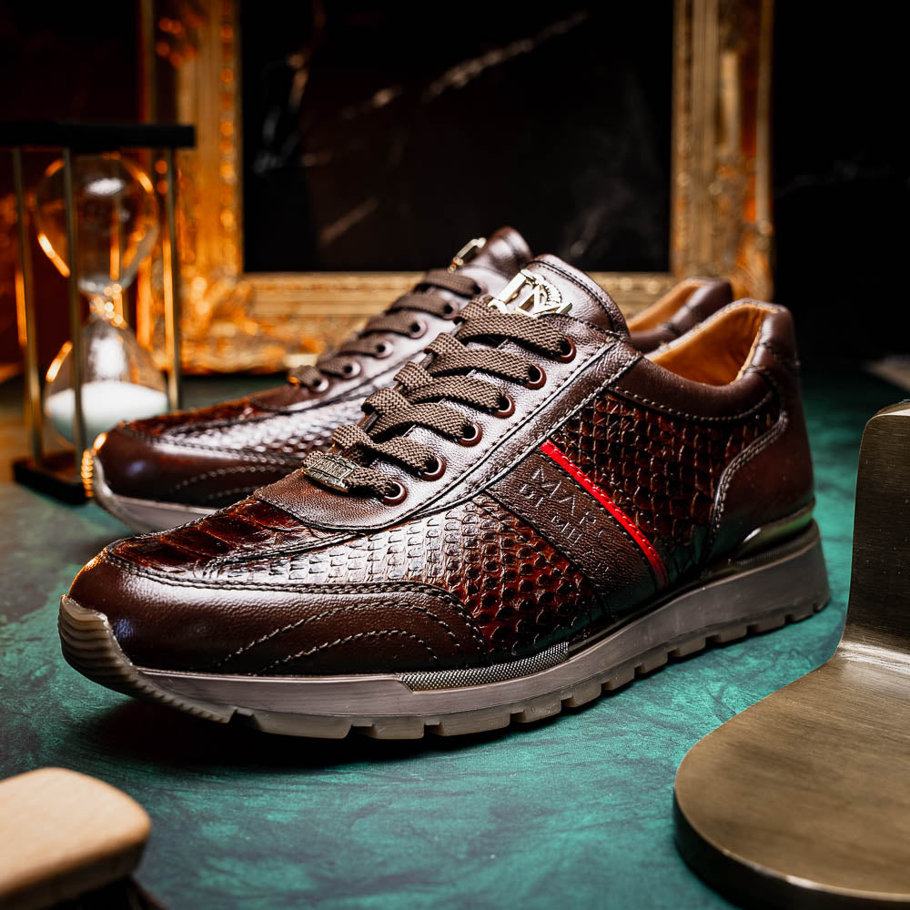 Marco Di Milano Brescia Python & Calfskin Sneakers Brown