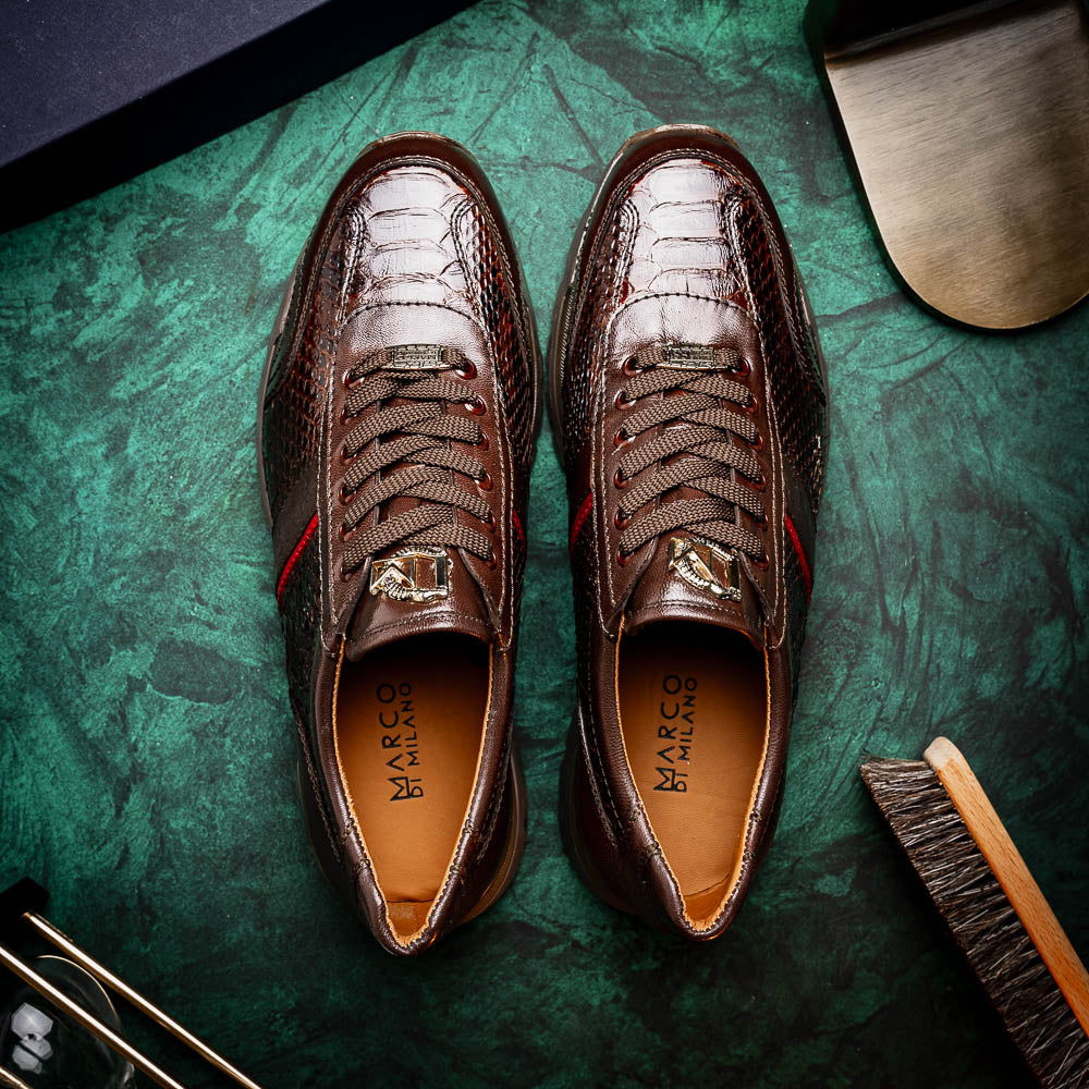 Marco Di Milano Brescia Python & Calfskin Sneakers Brown