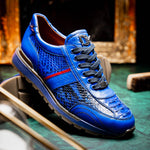 Marco Di Milano Brescia Python & Calfskin Sneakers Electric Blue