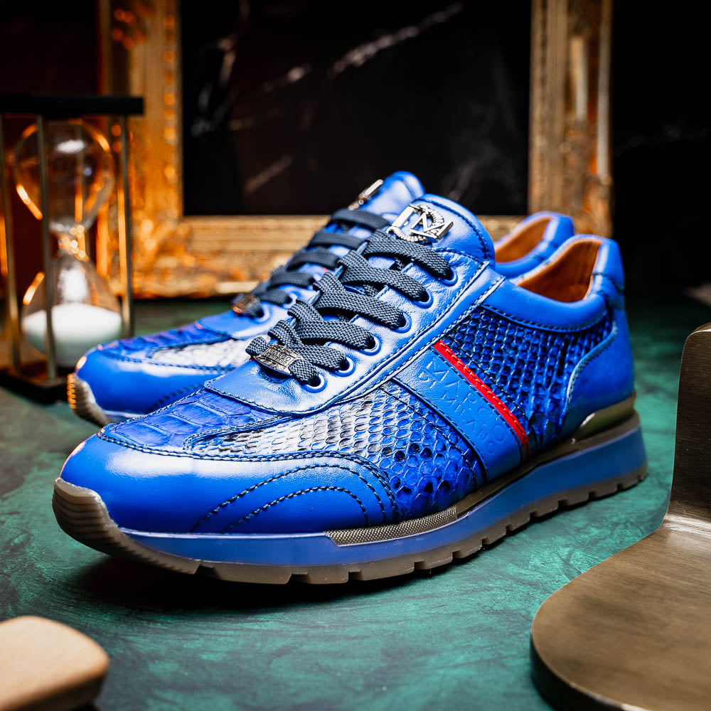 Marco Di Milano Brescia Python & Calfskin Sneakers Electric Blue