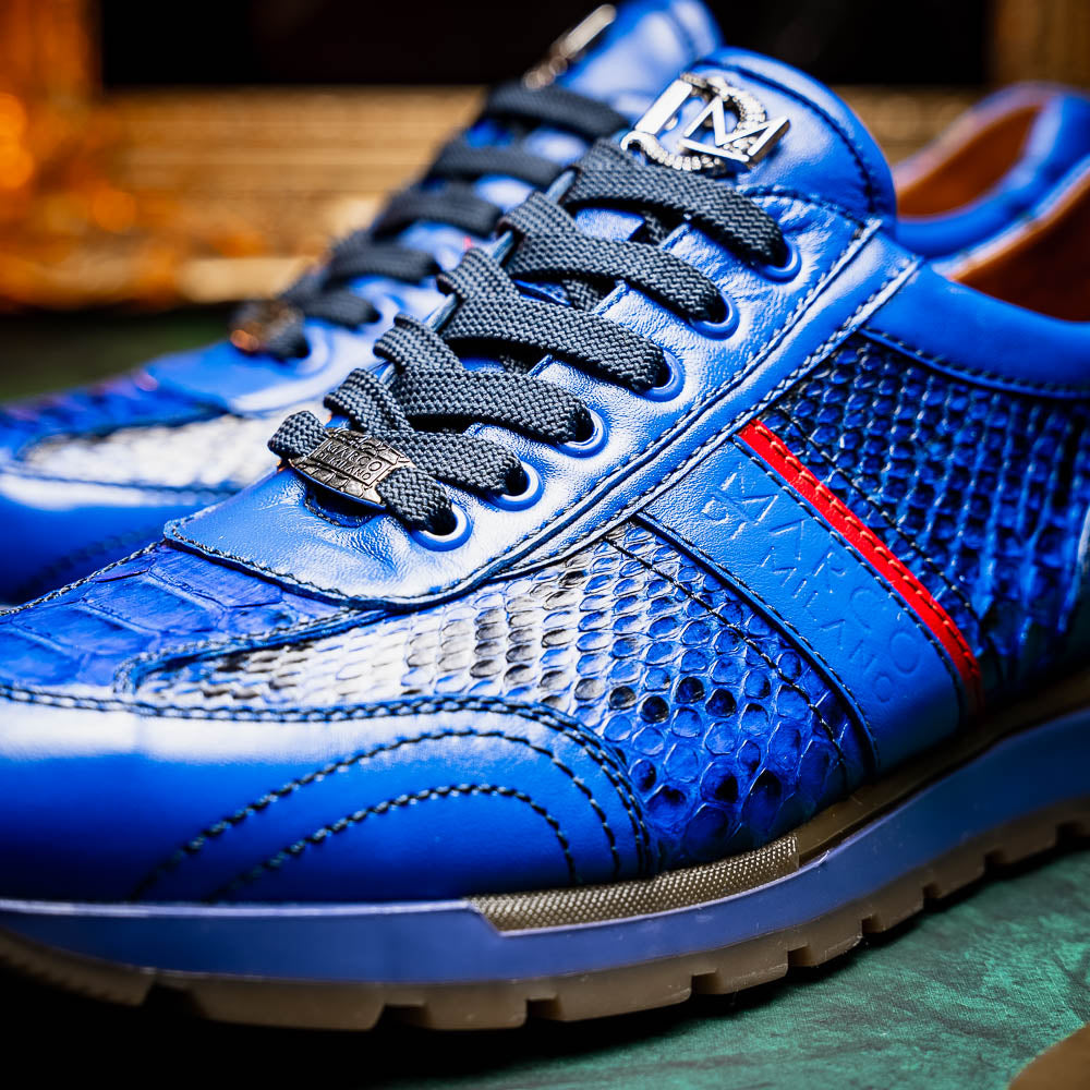 Marco Di Milano Brescia Python & Calfskin Sneakers Electric Blue