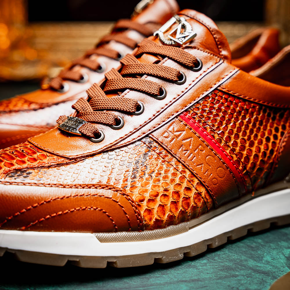 Marco Di Milano Brescia Python & Calfskin Sneakers Honey