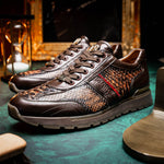 Marco Di Milano Brescia Python & Calfskin Sneakers Washed Cognac