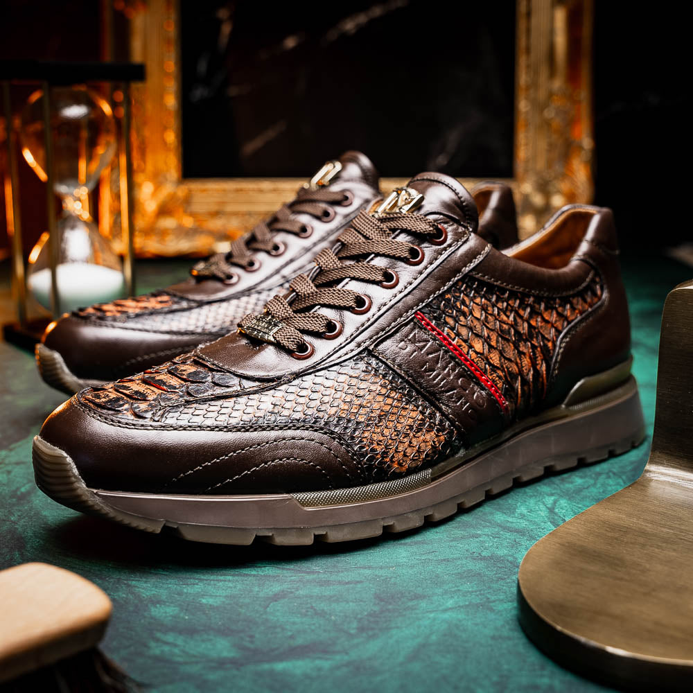 Marco Di Milano Brescia Python & Calfskin Sneakers Washed Cognac