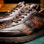 Marco Di Milano Brescia Python & Calfskin Sneakers Washed Cognac