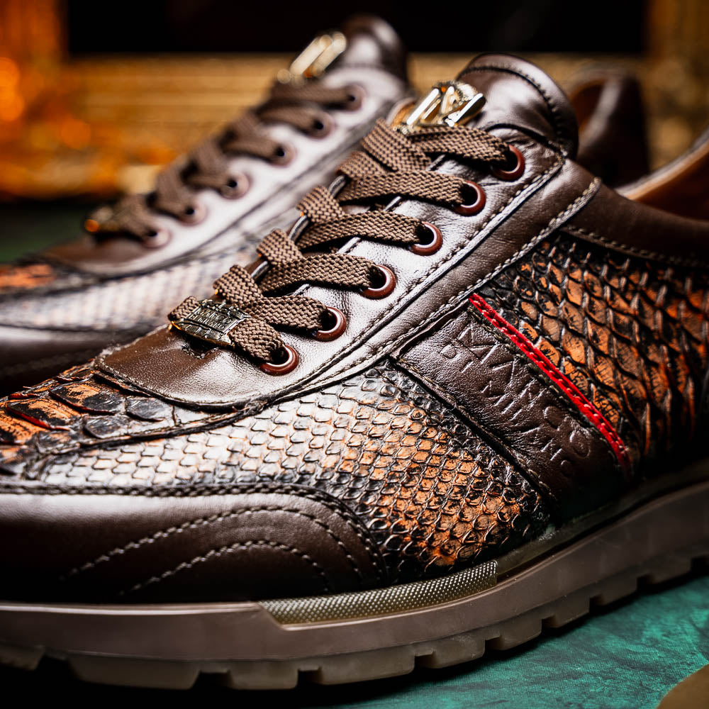 Marco Di Milano Brescia Python & Calfskin Sneakers Washed Cognac