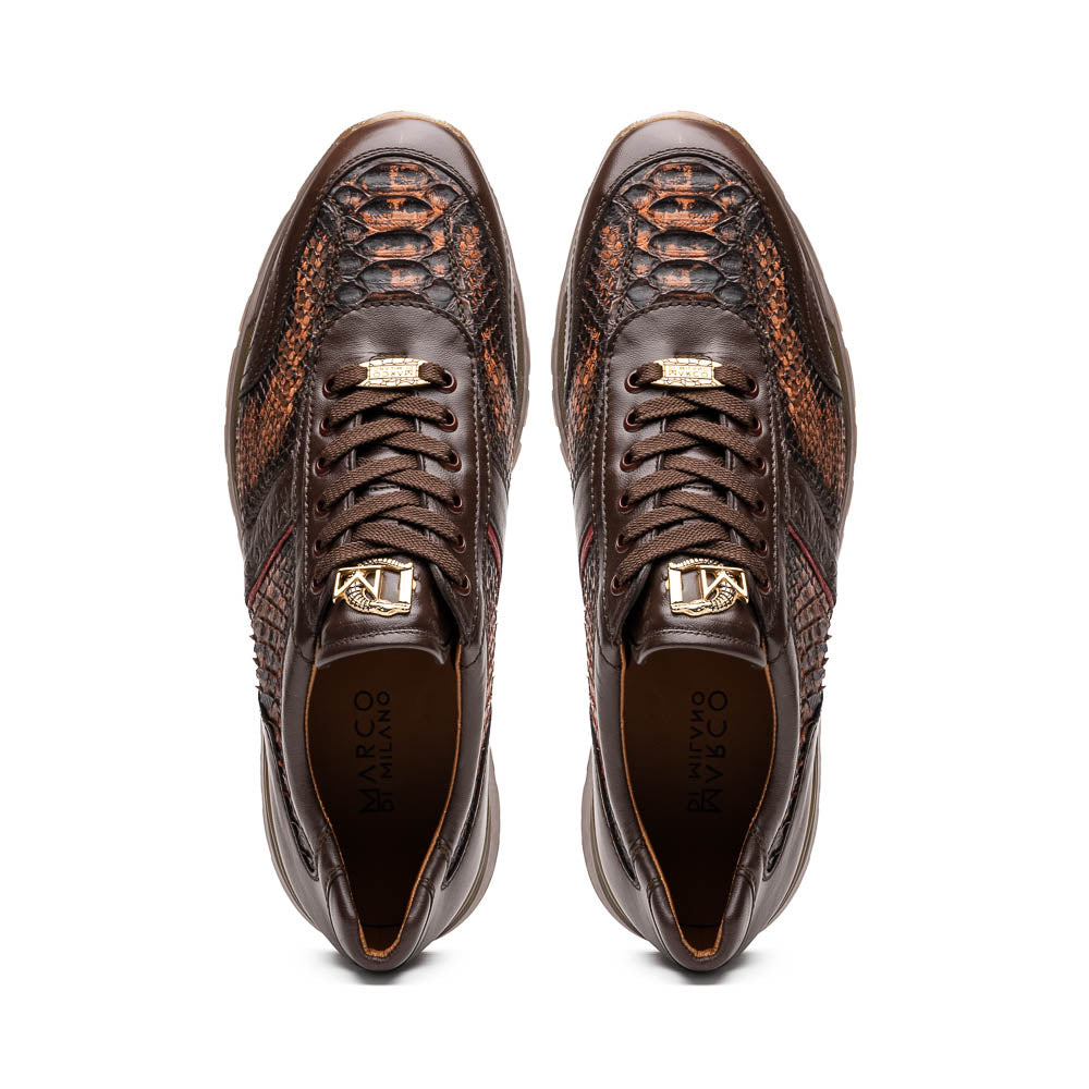 Marco Di Milano Brescia Python & Calfskin Sneakers Washed Cognac