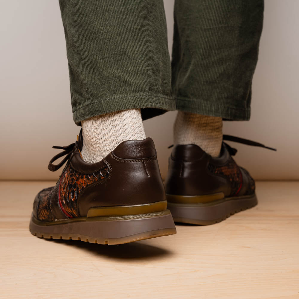 Marco Di Milano Brescia Python & Calfskin Sneakers Washed Cognac