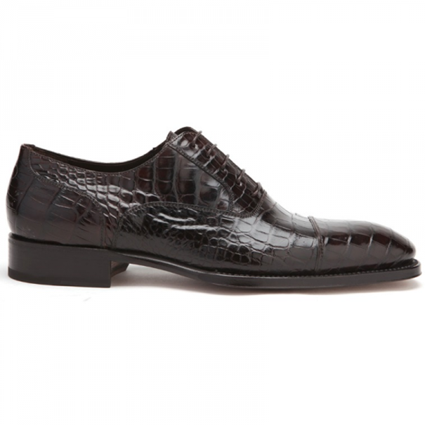 Caporicci 1102 Genuine Alligator Cap Toe Shoes Dark Brown