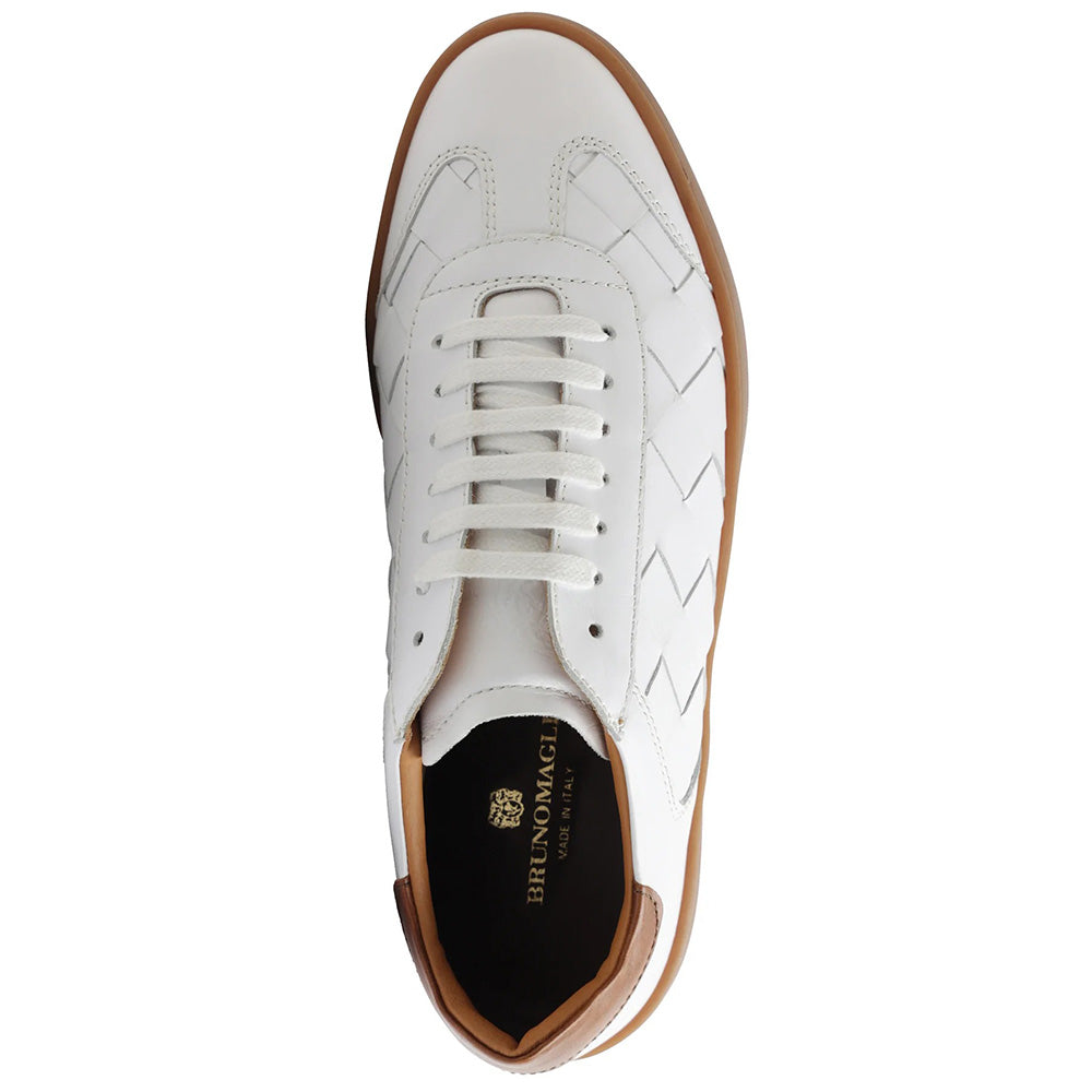 Bruno Magli Bono Woven Leather Lace-up Sneakers White