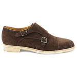 Bruno Magli Maurizio Double Buckle Suede Shoes Dark Brown