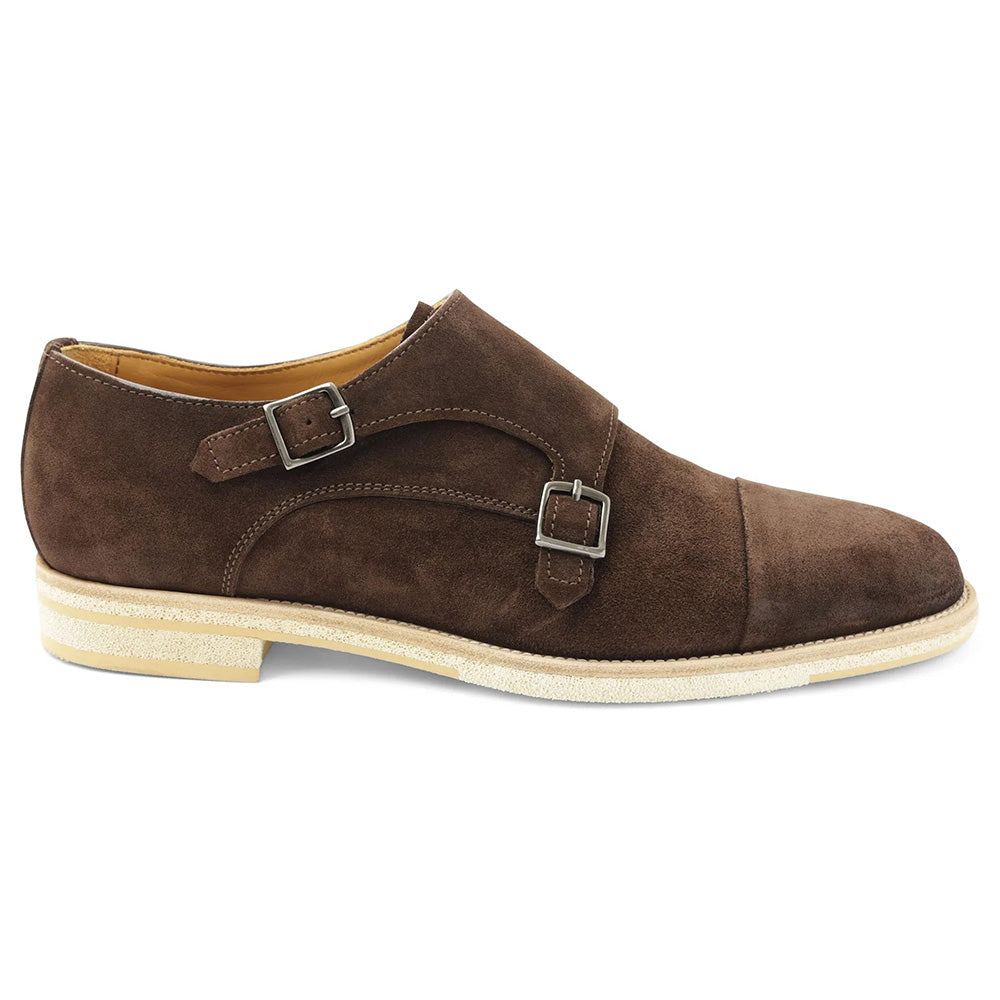 Bruno Magli Maurizio Double Buckle Suede Shoes Dark Brown