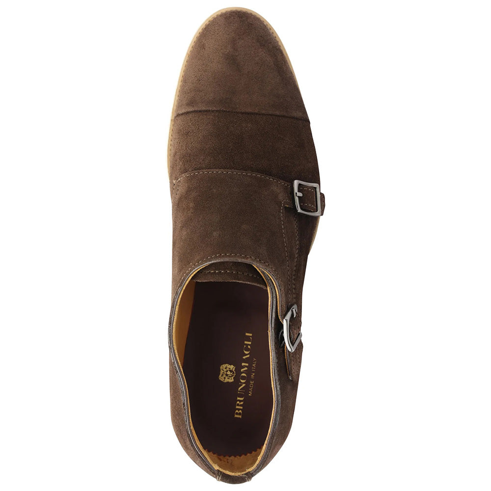 Bruno Magli Maurizio Double Buckle Suede Shoes Dark Brown