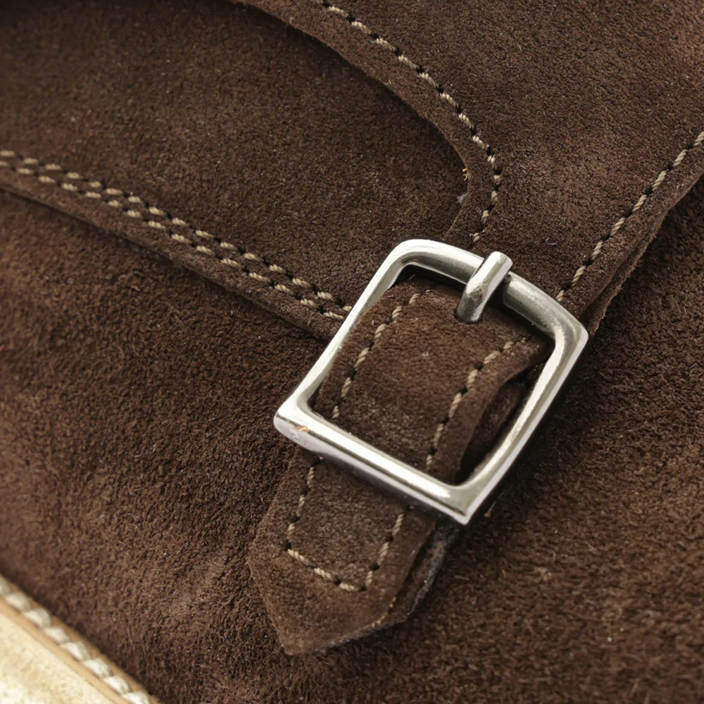 Bruno Magli Maurizio Double Buckle Suede Shoes Dark Brown