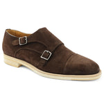 Bruno Magli Maurizio Double Buckle Suede Shoes Dark Brown