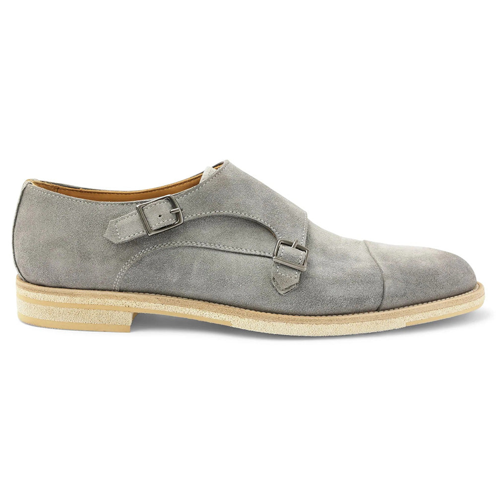Bruno Magli Maurizio Double Buckle Suede Shoes Grey
