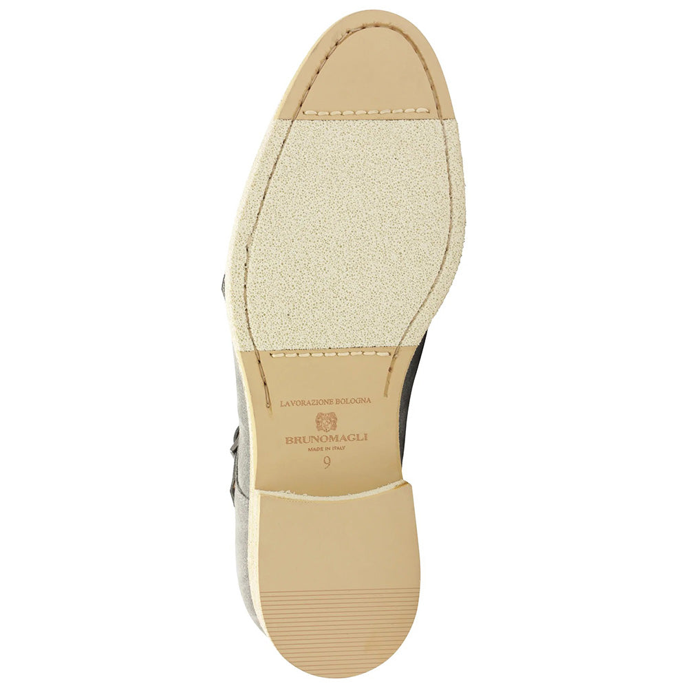 Bruno Magli Maurizio Double Buckle Suede Shoes Grey