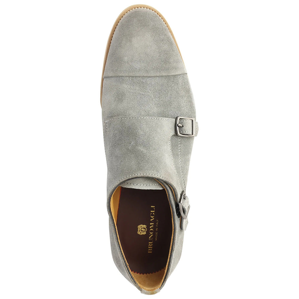 Bruno Magli Maurizio Double Buckle Suede Shoes Grey