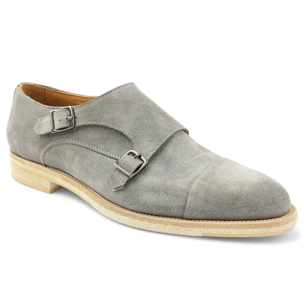 Bruno Magli Maurizio Double Buckle Suede Shoes Grey
