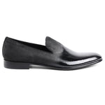 Bruno Magli Monet A-line Patent & Suede Smoking Slip-on Shoes Black