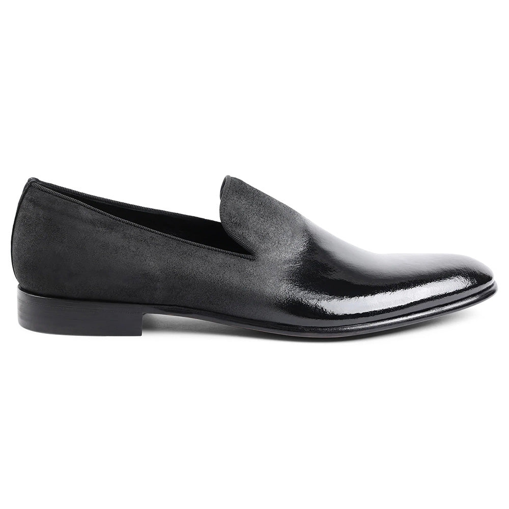 Bruno Magli Monet A-line Patent & Suede Smoking Slip-on Shoes Black
