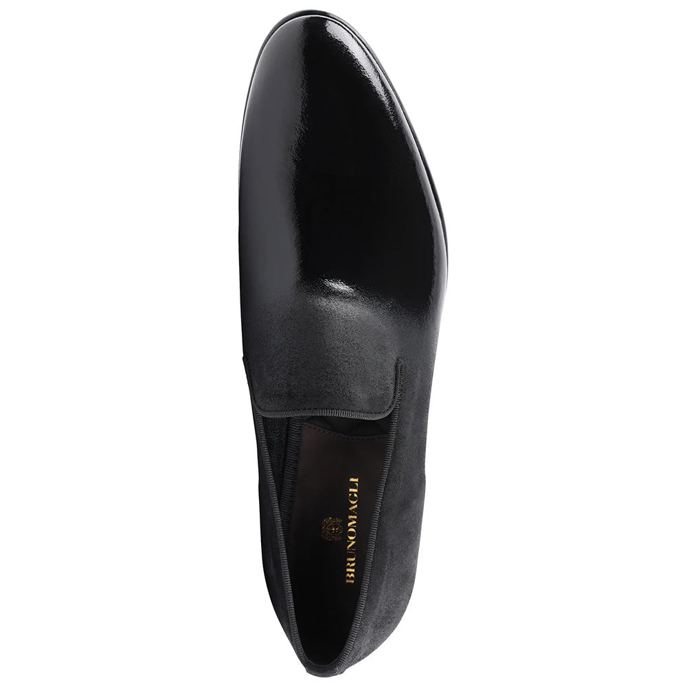 Bruno Magli Monet A-line Patent & Suede Smoking Slip-on Shoes Black