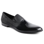 Bruno Magli Monet A-line Patent & Suede Smoking Slip-on Shoes Black