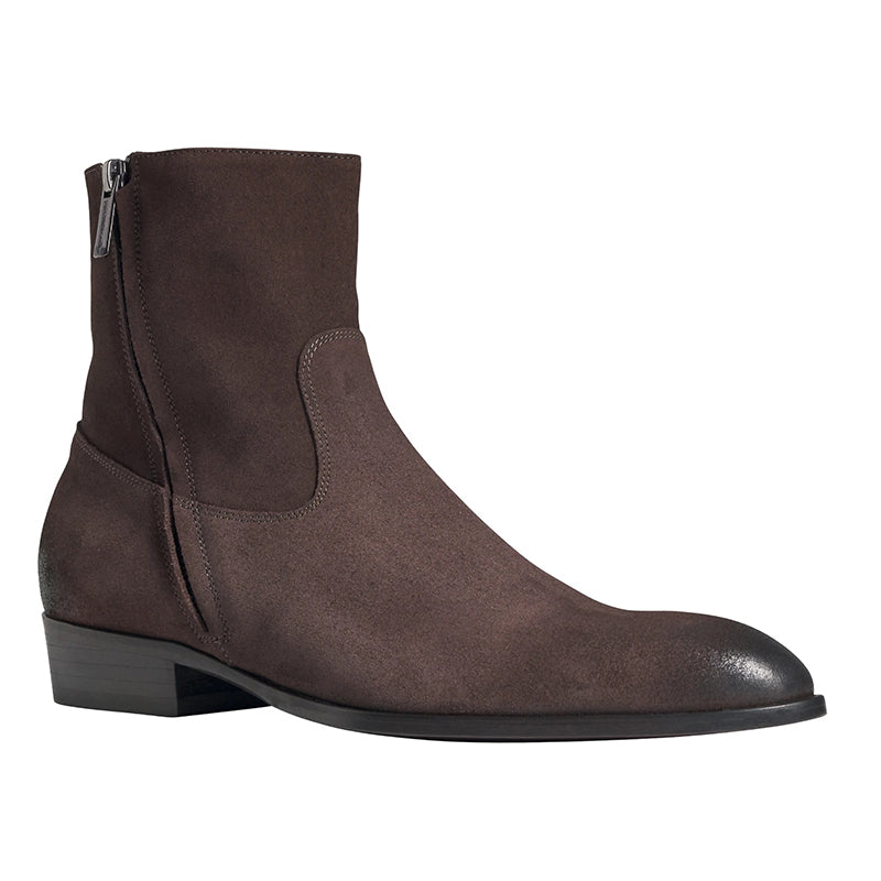 Bruno Magli Risoli Suede Cuban Heel Boots Dark Brown