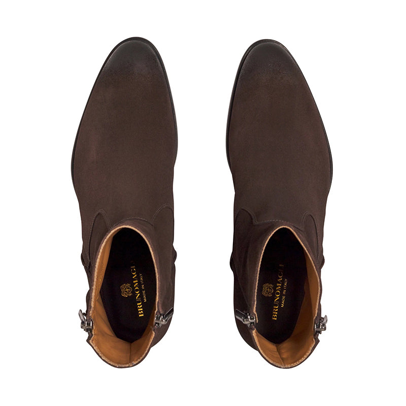 Bruno Magli Risoli Suede Cuban Heel Boots Dark Brown