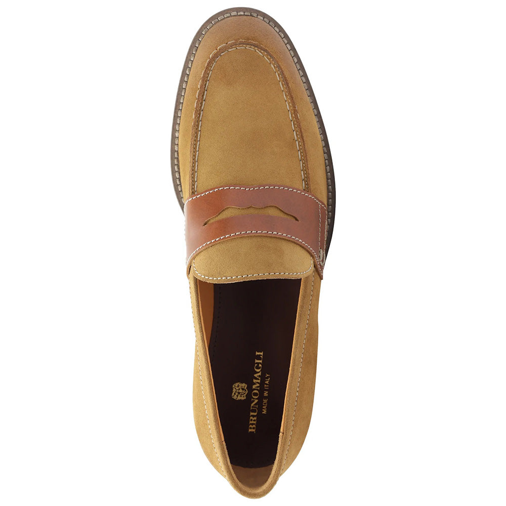 Bruno Magli Sanna Water Resistant Suede Penny Loafers Cognac