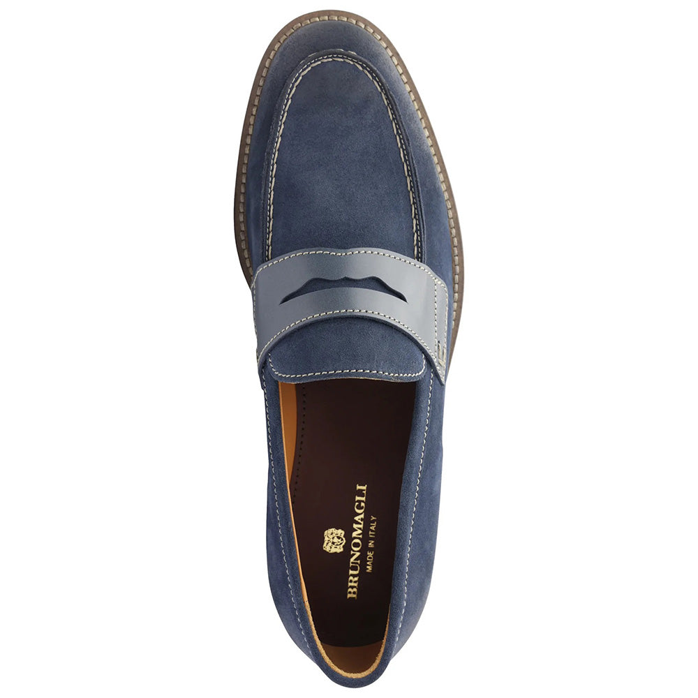Bruno Magli Sanna Water Resistant Suede Penny Loafers Navy