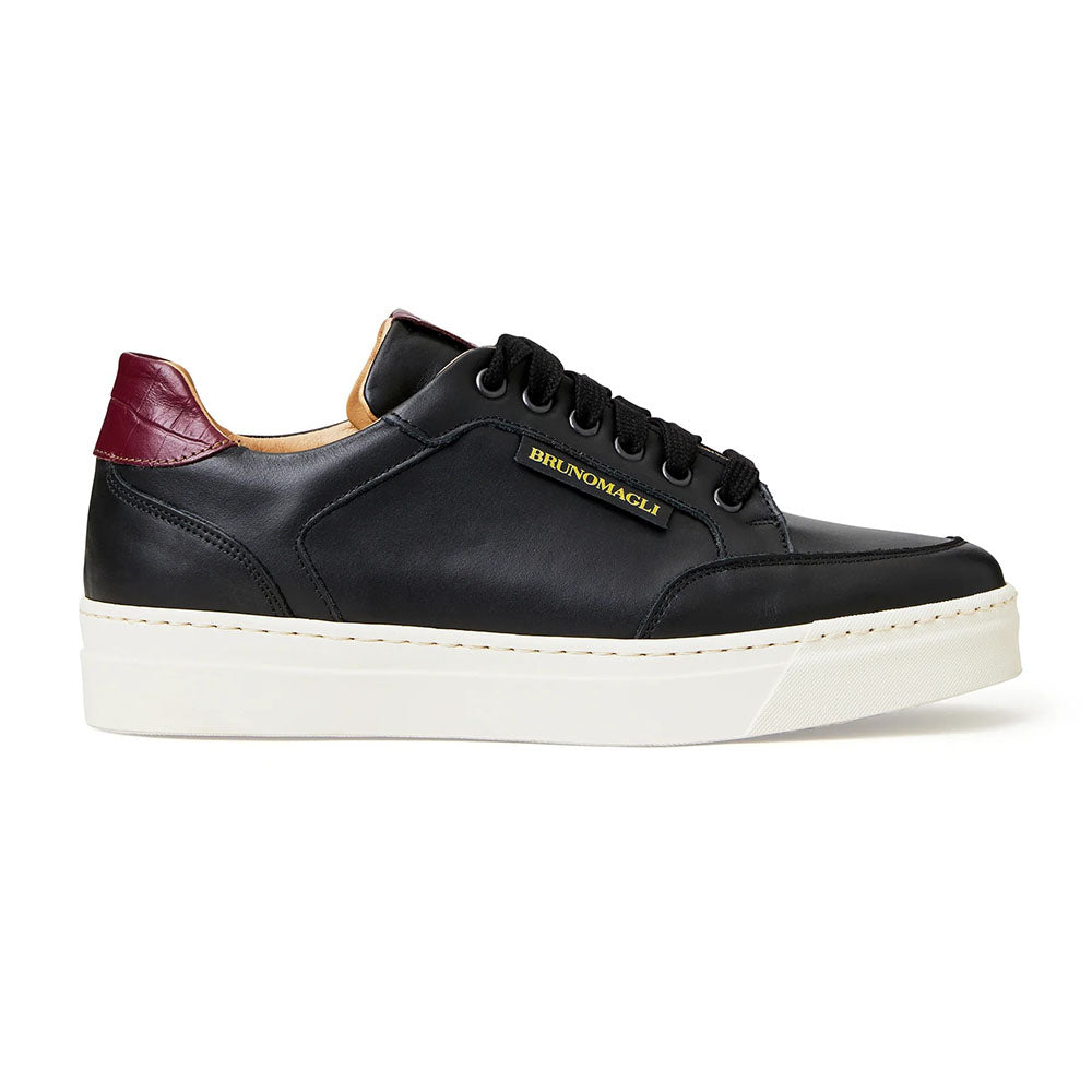 Bruno Magli Severo Leather Sneakers Black / Bordo