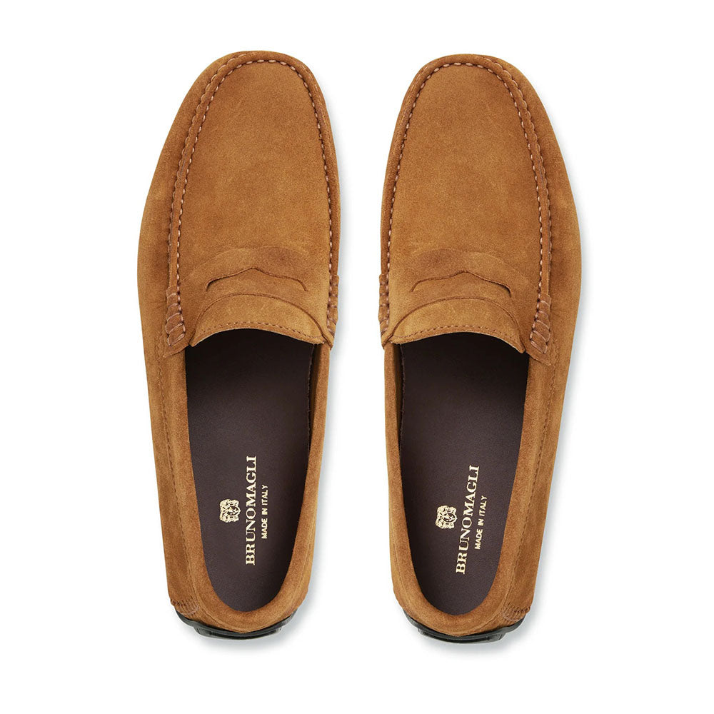 Bruno Magli Xane Suede Casual Slip-on Driving Moccasin Cognac