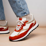 Zelli Bruno Italian Goat Suede & Calfskin Trainer Sneaker Cream / Rust (66-241-CRE)