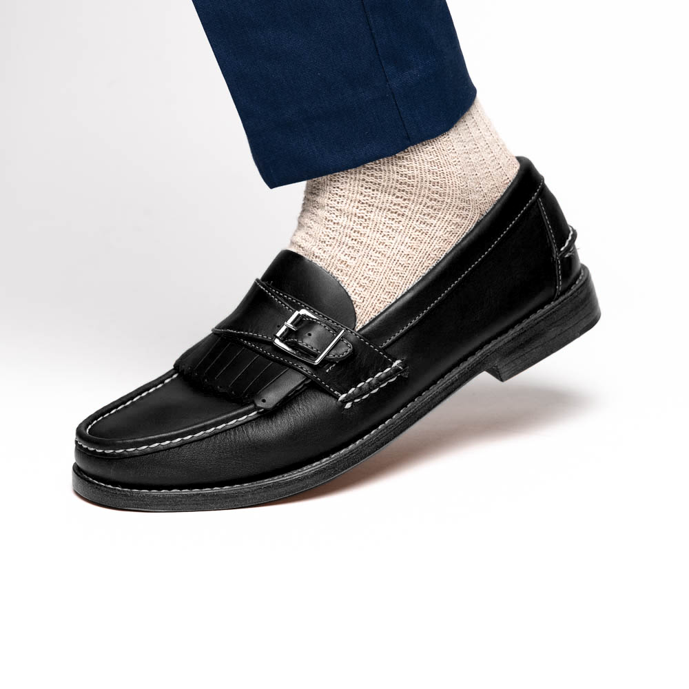 Handsewn Shoe Co. Buckle Kilt Loafer Black