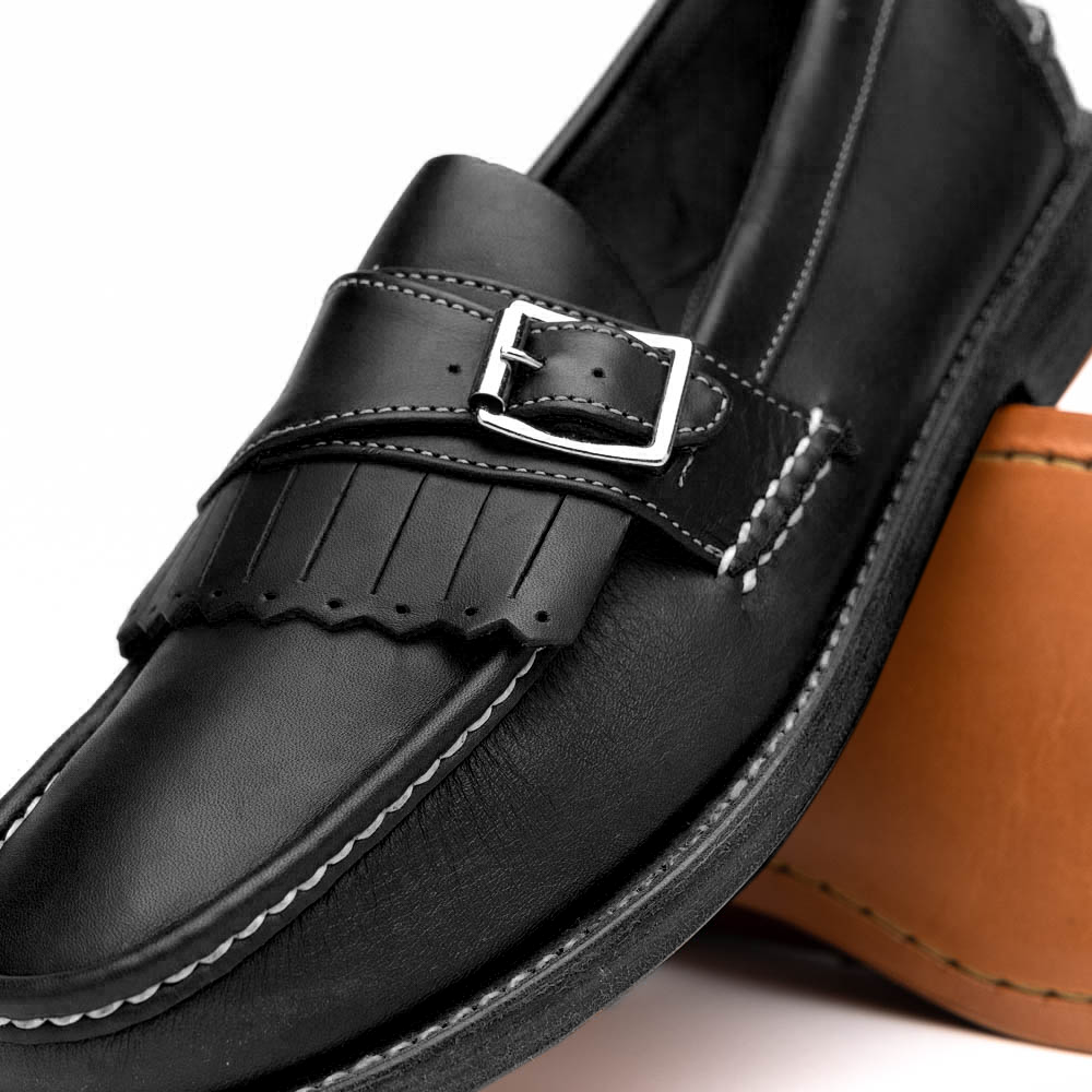 Handsewn Shoe Co. Buckle Kilt Loafer Black