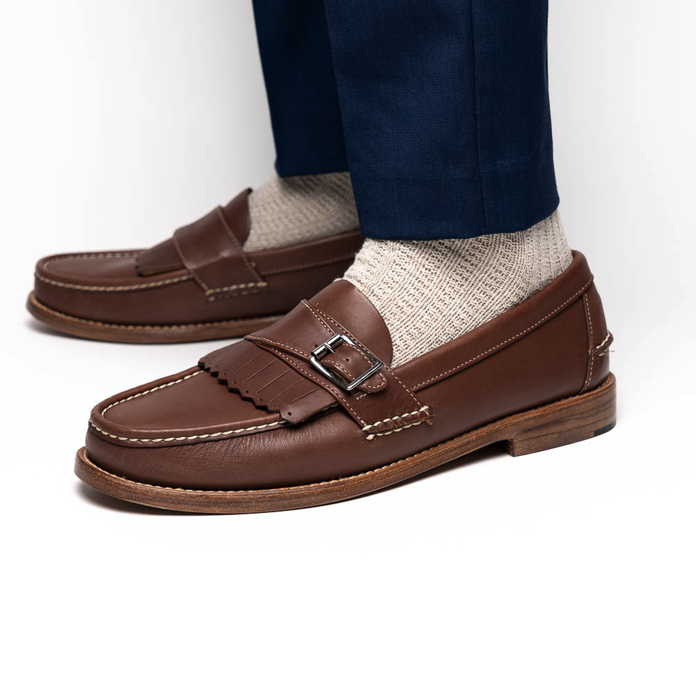 Handsewn Shoe Co. Buckle Kilt Loafer Dark Brown