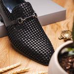 Corrente C022-5776 Buckle Woven Loafer Shoes Black