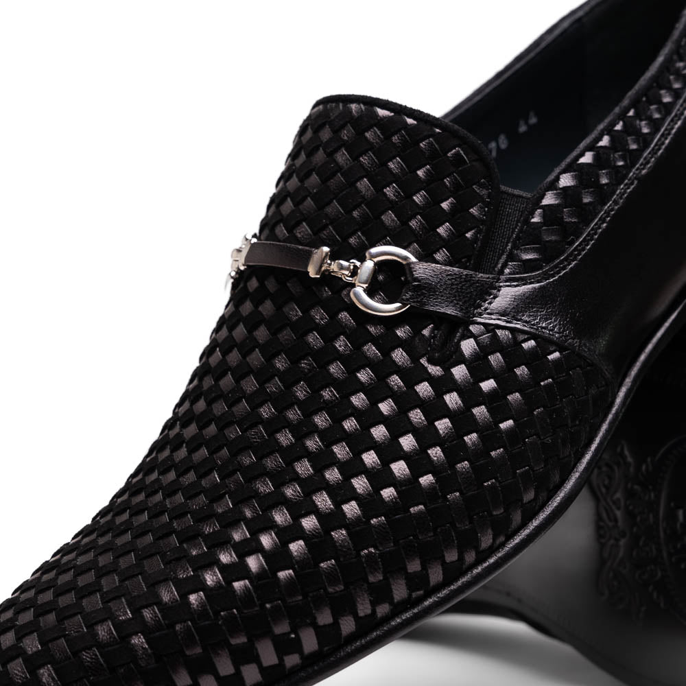 Corrente C022-5776 Buckle Woven Loafer Shoes Black