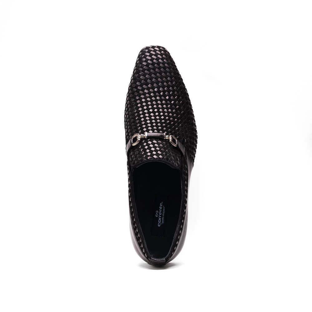 Corrente C022-5776 Buckle Woven Loafer Shoes Black