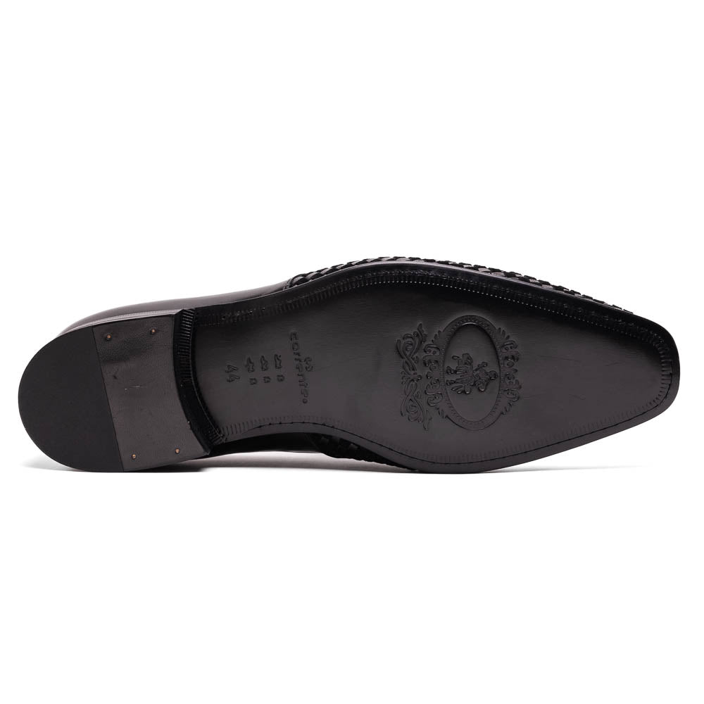 Corrente C022-5776 Buckle Woven Loafer Shoes Black