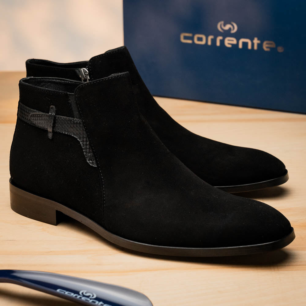 Corrente C2041-5361 Suede Side Zipper Boots Black