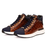 Vinci Leather The Caesars Leather High-Top Sneaker Brown / Navy