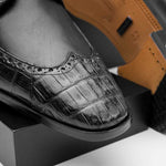 Lombardy Caiman Belly & Calfskin Wingtip Shoes Black