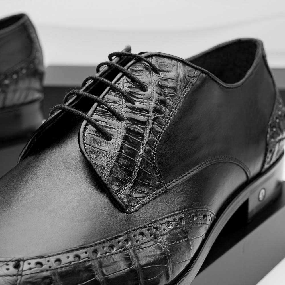 Lombardy Caiman Belly & Calfskin Wingtip Shoes Black