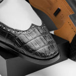 Lombardy Caiman Belly & Calfskin Wingtip Shoes Black/White