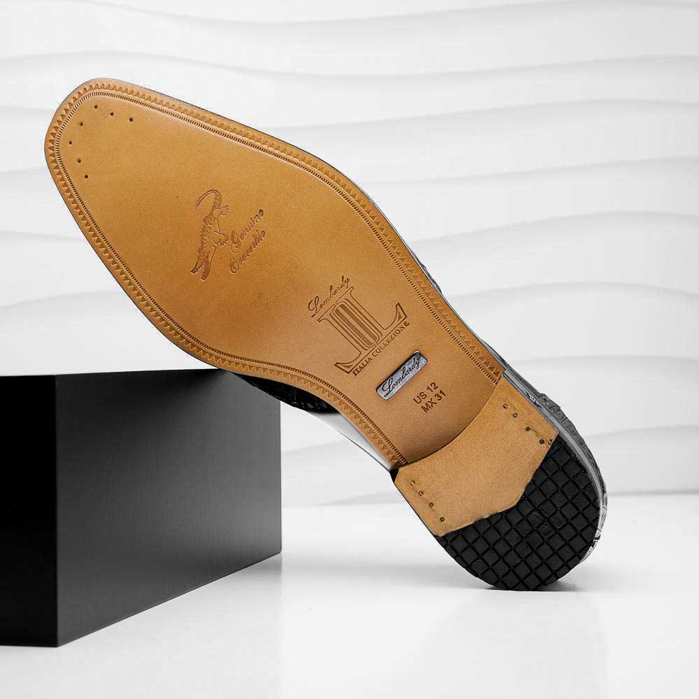 Lombardy Caiman Belly & Calfskin Wingtip Shoes Black/White