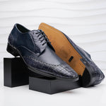 Lombardy Caiman Belly & Calfskin Wingtip Shoes Navy Blue